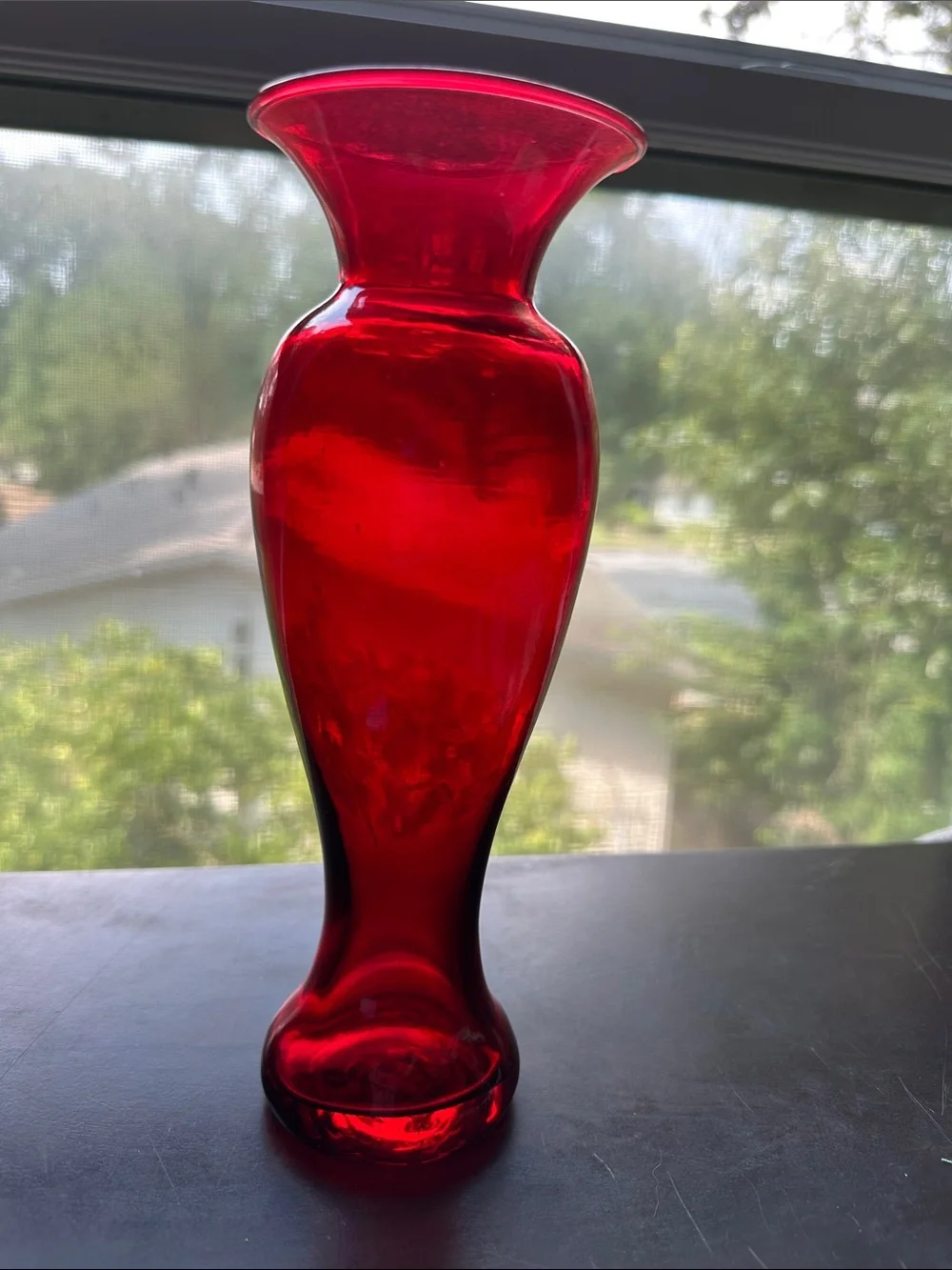 Deep Red 9” Blown Glass Vase with Flared Rim made in Mexico